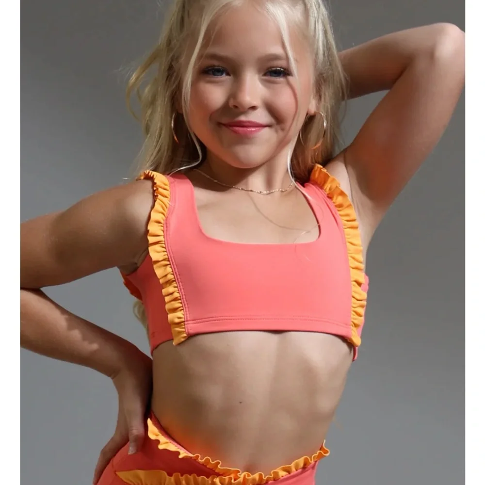 NWT Tiger Friday Dancewear Faye Reversible Crop Top Size CM Color Papaya - Picture 6 of 9